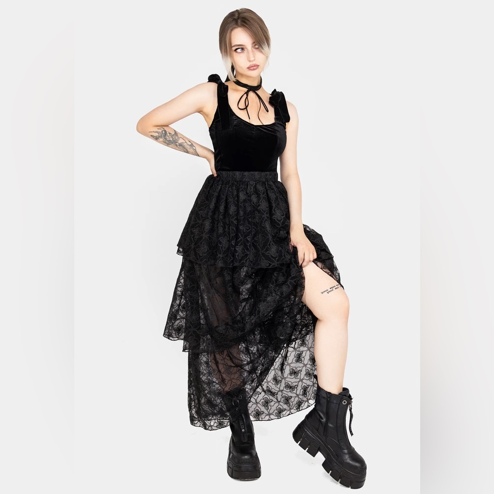 NWT Disturbia Chrysalis Butterfly Lace Tiered Maxi Skirt US 8 / UK 12 - Picture 2 of 10